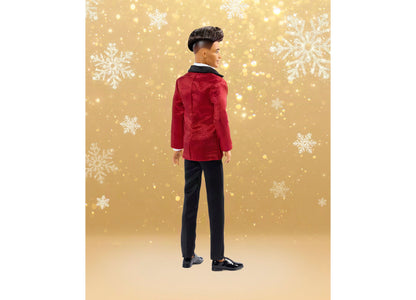 Barbie 2026 Holiday Ken 13-inch doll wearing red velvet jacket and black pants