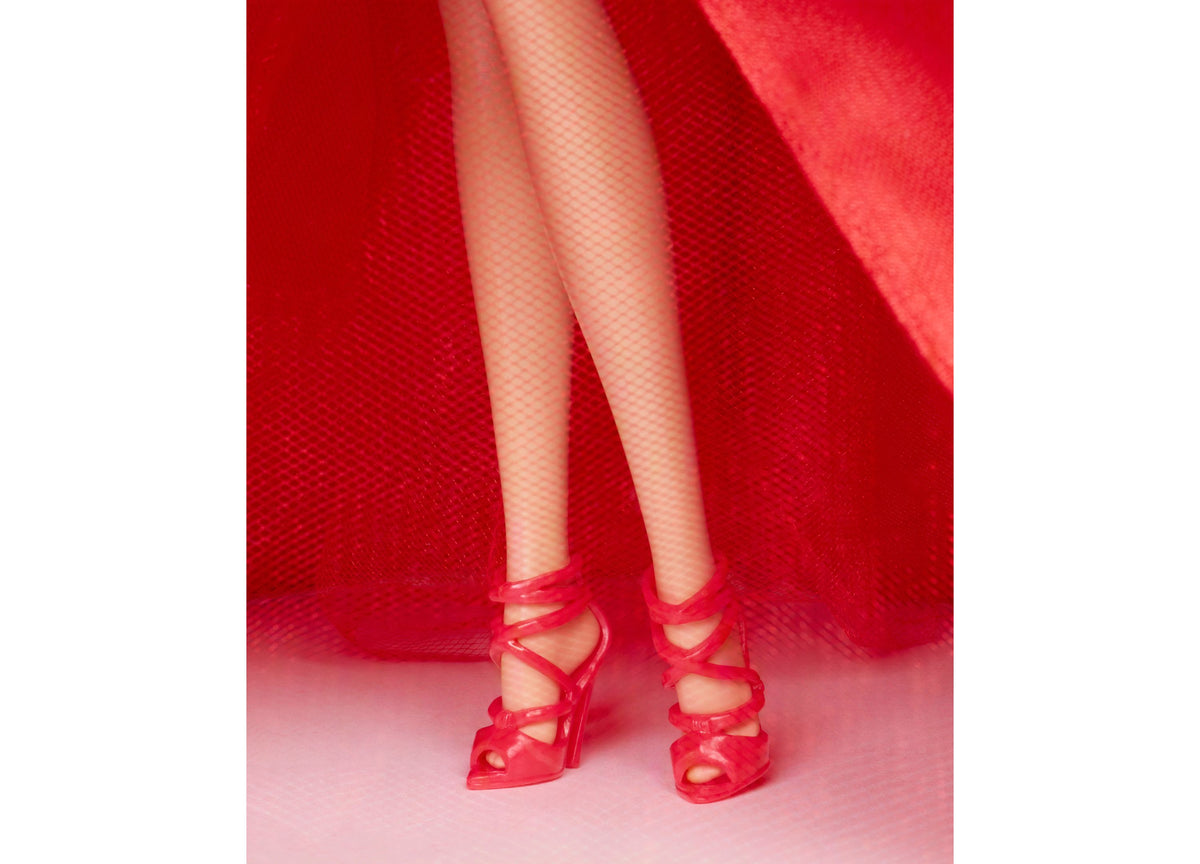 Barbie 2026 Holiday doll in red strapless gown with bow detail and full skirt