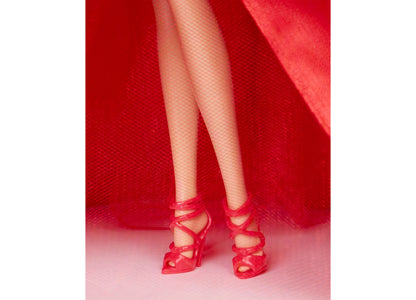 Barbie 2026 Holiday doll in red strapless gown with bow detail and full skirt