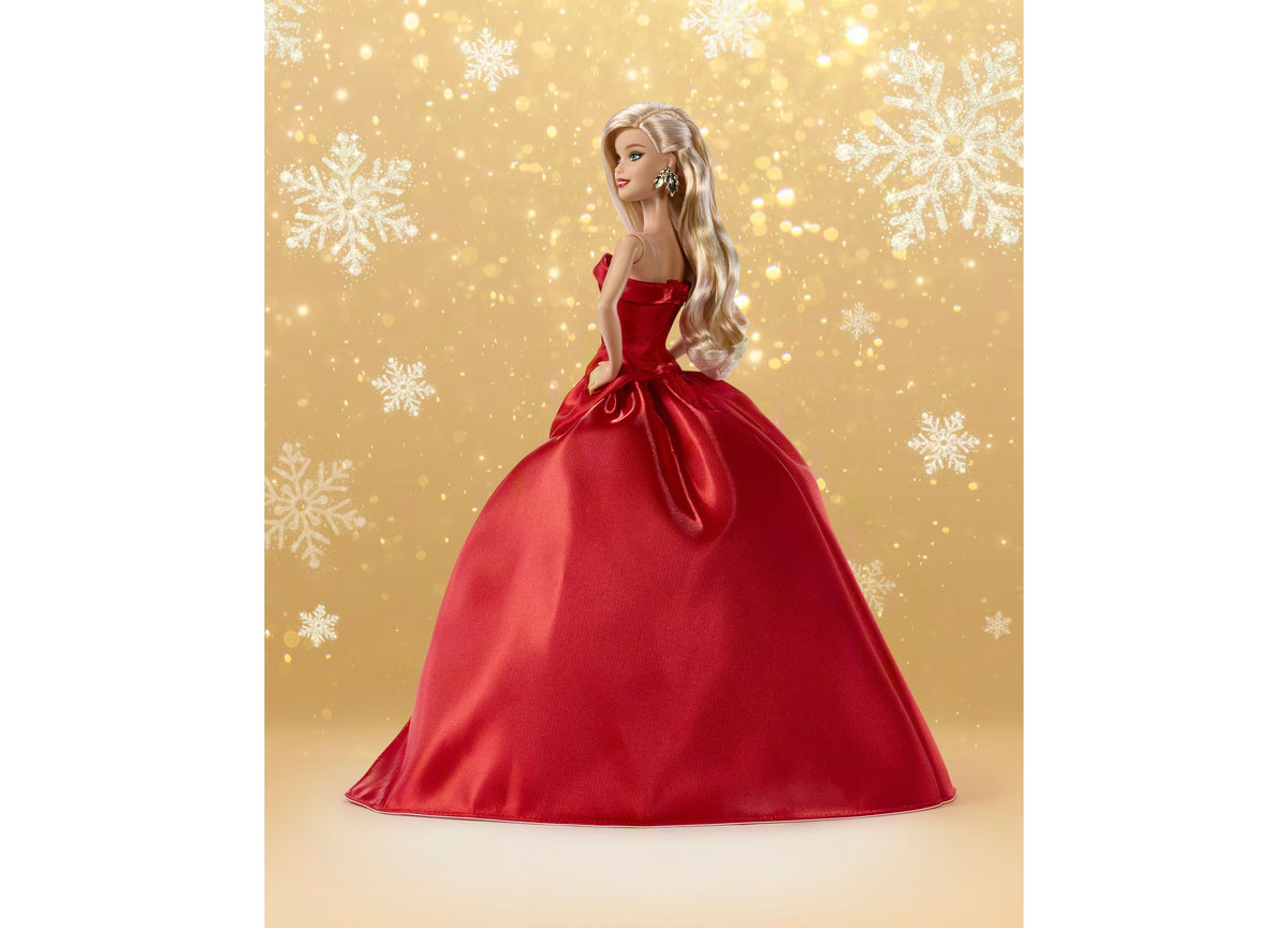 Barbie 2026 Holiday doll in red strapless gown with bow detail and full skirt