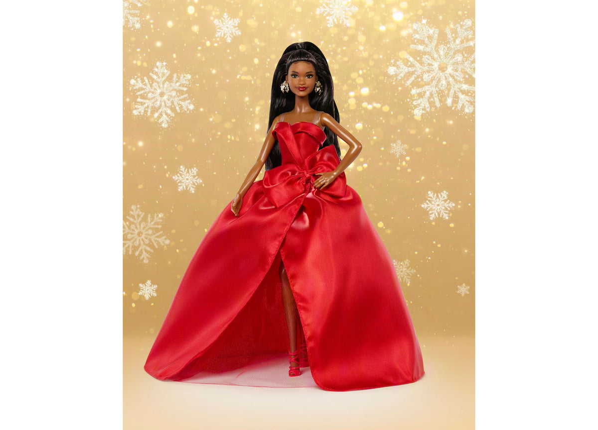 Barbie 2026 Holiday 13-Inch Collectible Fashion Doll in red strapless gown with bow detail