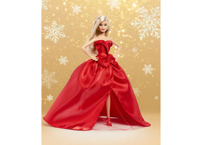 Barbie 2026 Holiday 13-Inch Strapless Gown Fashion Doll with blonde hair in red strapless gown with bow detail and fu...
