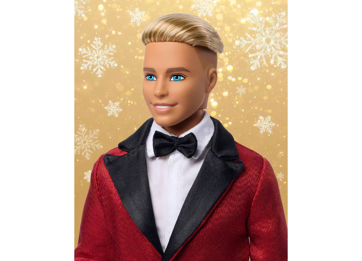 Barbie Signature 2026 Holiday Ken doll in red and black tuxedo with bow tie