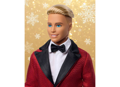 Barbie Signature 2026 Holiday Ken doll in red and black tuxedo with bow tie