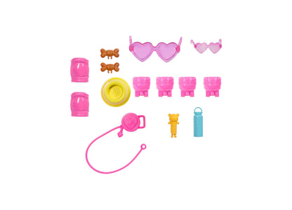 Barbie Skate and Run 12.8-inch fashion doll set with roller-skating puppy, roller skates, and accessories in pink and...