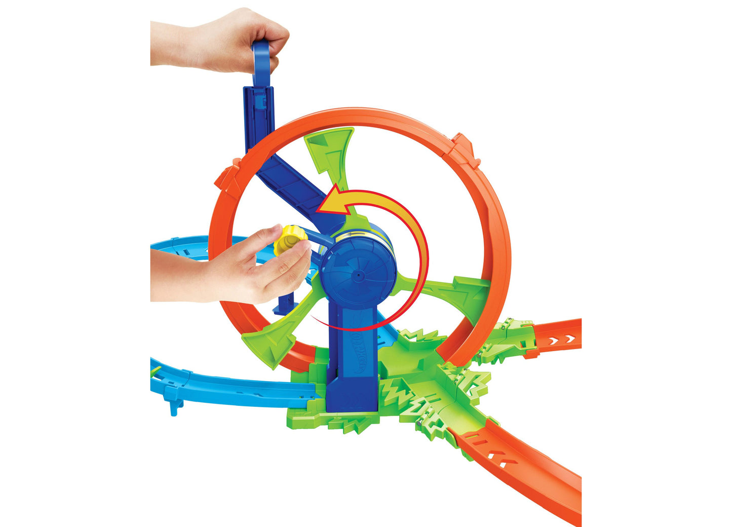 Hot Wheels Rapid Launch Loop Playset with blue crank handle and orange loop track