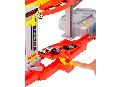 Hot Wheels Formula 1 Downhill Circuit Race Track Set with 3 die-cast cars and red track