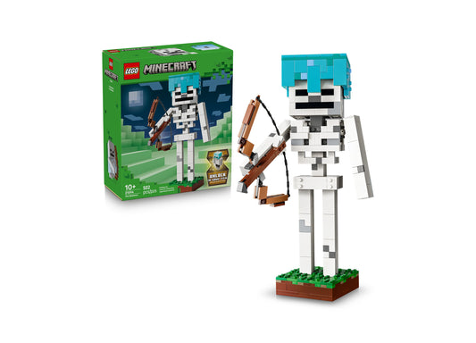 LEGO Minecraft Skeleton 21594 building set with white skeleton figure, turquoise hair, brown bow and arrow, 502 pieces
