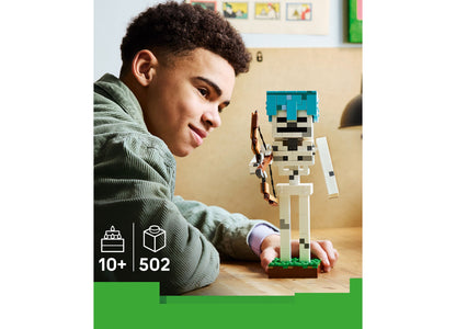 LEGO Minecraft Skeleton 21594 building set with blue hair and white body, 502 pieces, ages 10+