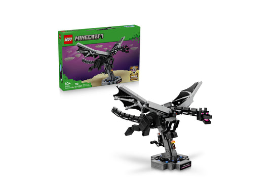 LEGO Minecraft The Ender Dragon 21595 building set with black and gray dragon figure on stand