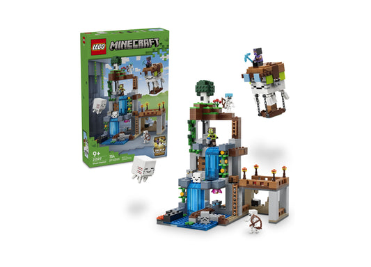 LEGO Minecraft Ghast Station 21597 building set with 754 pieces, featuring blue and brown structure, minifigures, and...