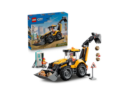 LEGO City Backhoe Loader 60480 yellow construction vehicle set with minifigure and accessories