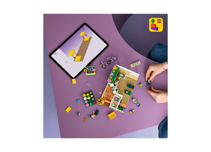 LEGO Friends Creative Flower Shop 42693 building set with colorful flowers, minifigures, and tan baseplate displayed ...