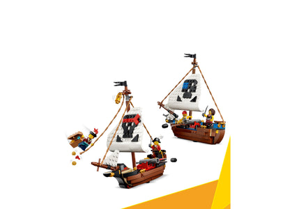 LEGO Creator 3 in 1 Pirate Ship 31387 building set with three brown and red ship models and minifigures