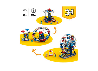 LEGO Creator Iconic Ferris Wheel 31389 3-in-1 building set with 916 pieces featuring colorful carnival rides