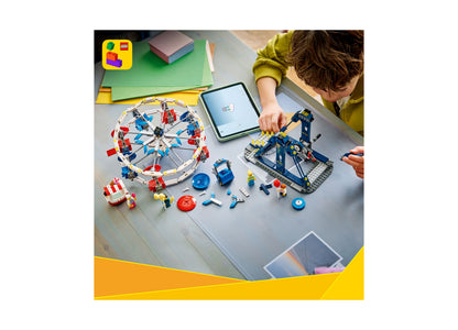 LEGO Creator Iconic Ferris Wheel 31389 building set with red and blue pieces displayed on table