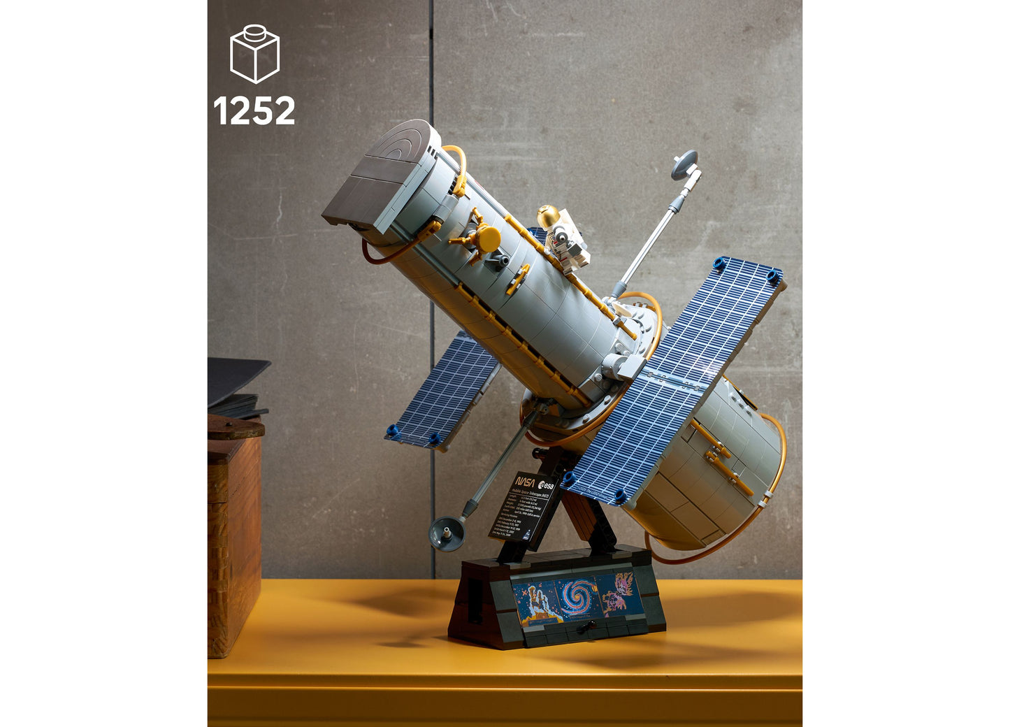 LEGO Icons Hubble Space Telescope 1252-piece building set with blue solar panels and gray body