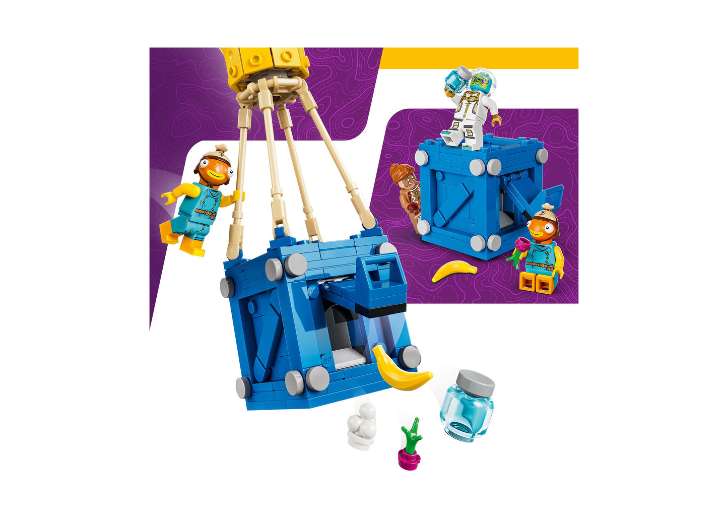 LEGO Fortnite Supply Drop 77080 blue building set with minifigures and accessories
