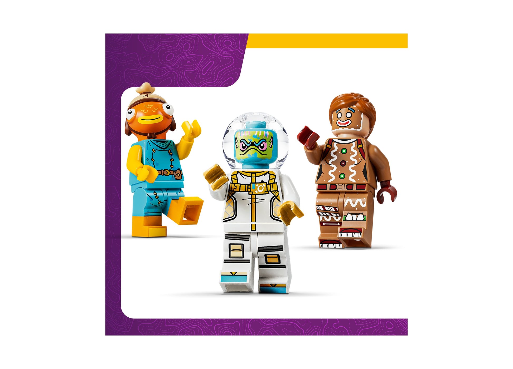 LEGO Fortnite Supply Drop 77080 building set with three colorful minifigures including astronaut and gingerbread char...