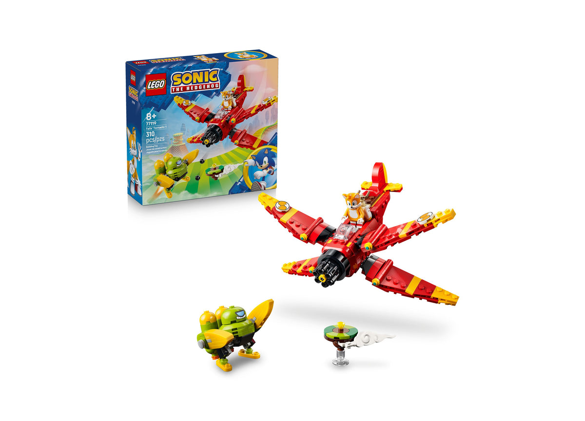 LEGO Sonic the Hedgehog Tails' Tornado-1 red and yellow biplane with movable wings, Tails minifigure, Egg Chaser Badn...