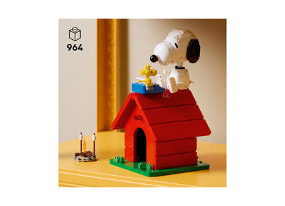 LEGO Peanuts Snoopy's Doghouse 21368 building set with red doghouse, Snoopy figure, and Woodstock