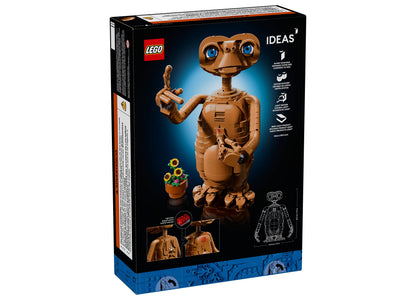 LEGO E.T. the Extra-Terrestrial 21370 building set with brown alien figure, glowing blue eyes, and flower pot accessory