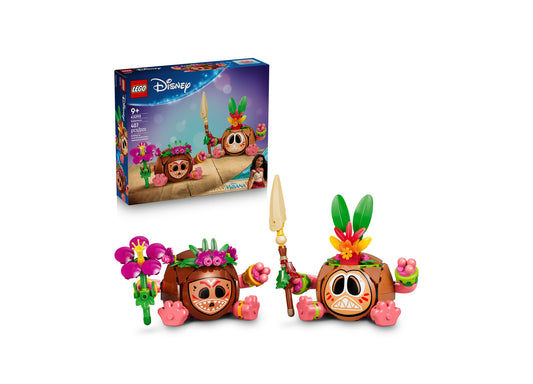 LEGO Disney Moana Kakamora Posable 407-Piece Building Set with two coconut-shaped characters, colorful headdresses, s...