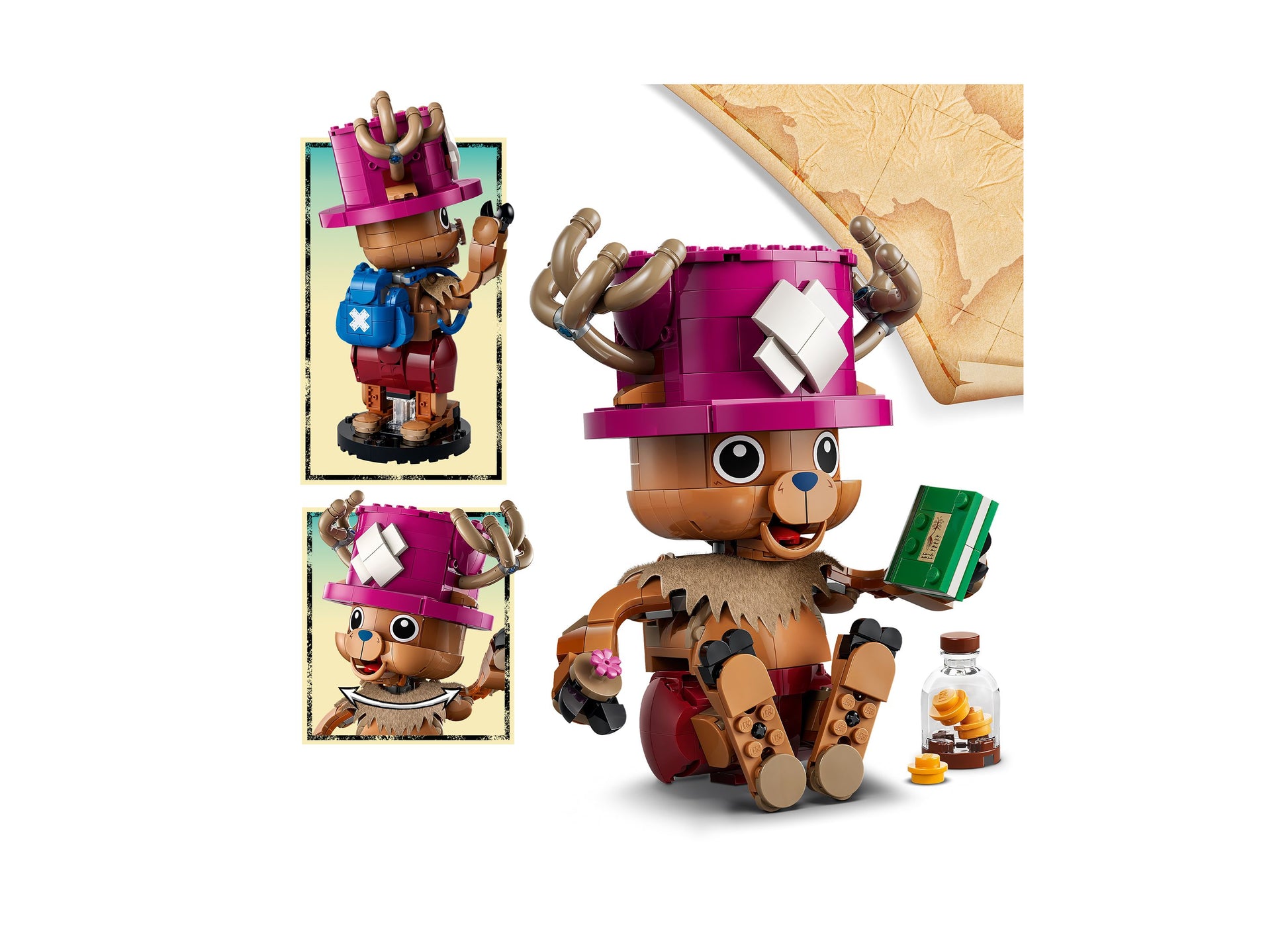 LEGO ONE PIECE Tony Tony Chopper 75643 posable figure with pink hat, brown body, and accessories
