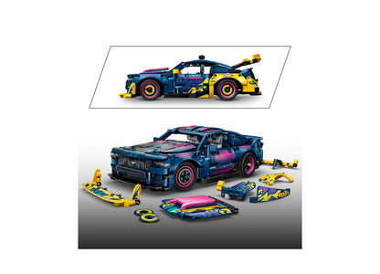 LEGO Ford Mustang GT Custom Garage 42236 building set with blue and yellow car and customizable parts