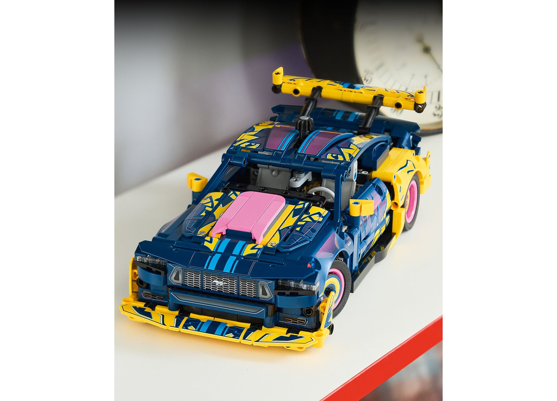 LEGO Ford Mustang GT Custom Garage 42236 blue and yellow building set with steering mechanics