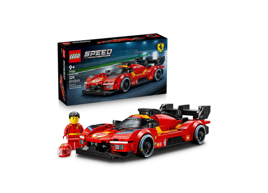 LEGO Speed Champions Ferrari 499P 77261 red race car building set with minifigure and helmet