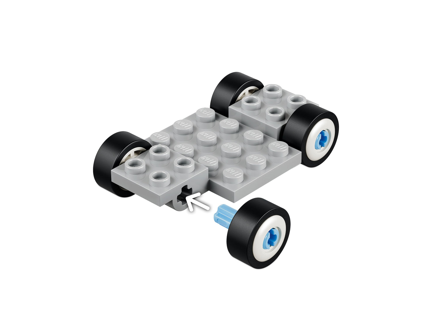 LEGO Bluey 11216 building set with gray baseplate, black wheels, and blue accents