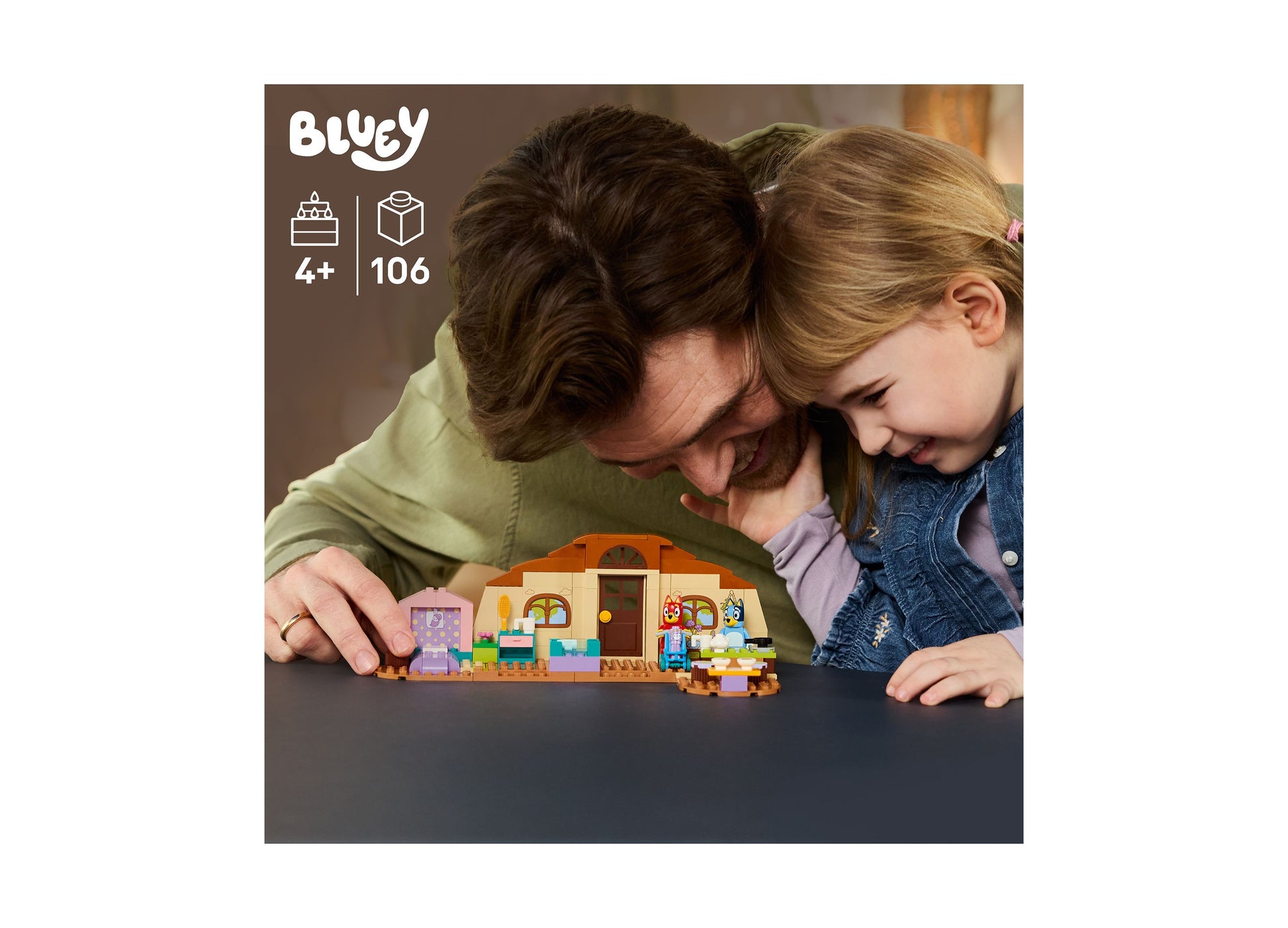 LEGO Bluey School 106-piece building set with adult and child playing together