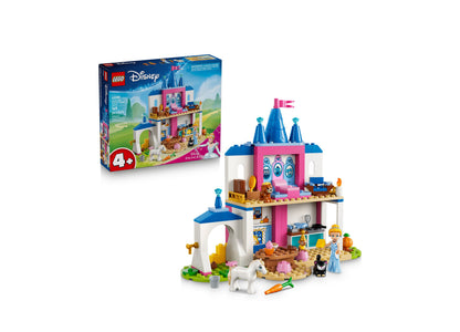 LEGO Disney Princess Cinderella Animal Friends Castle 43283 building set with pink and blue castle, minifigures, and ...