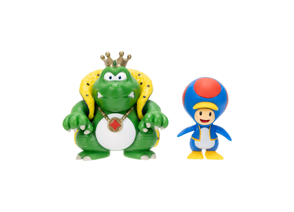 Super Mario Gateway Galaxy 2-Piece Diorama Set with green Wart figure wearing gold crown and blue Penguin Toad character