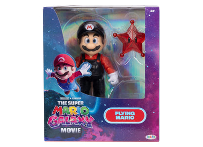 Flying Mario 5-inch action figure from Super Mario movie merchandise, red and black outfit with M cap, includes red star