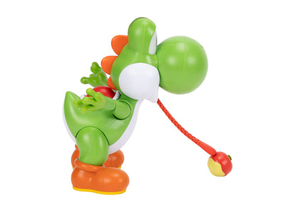 Super Mario Yoshi 9.5 inch action figure with green body, white belly, orange shoes, and red tongue toy