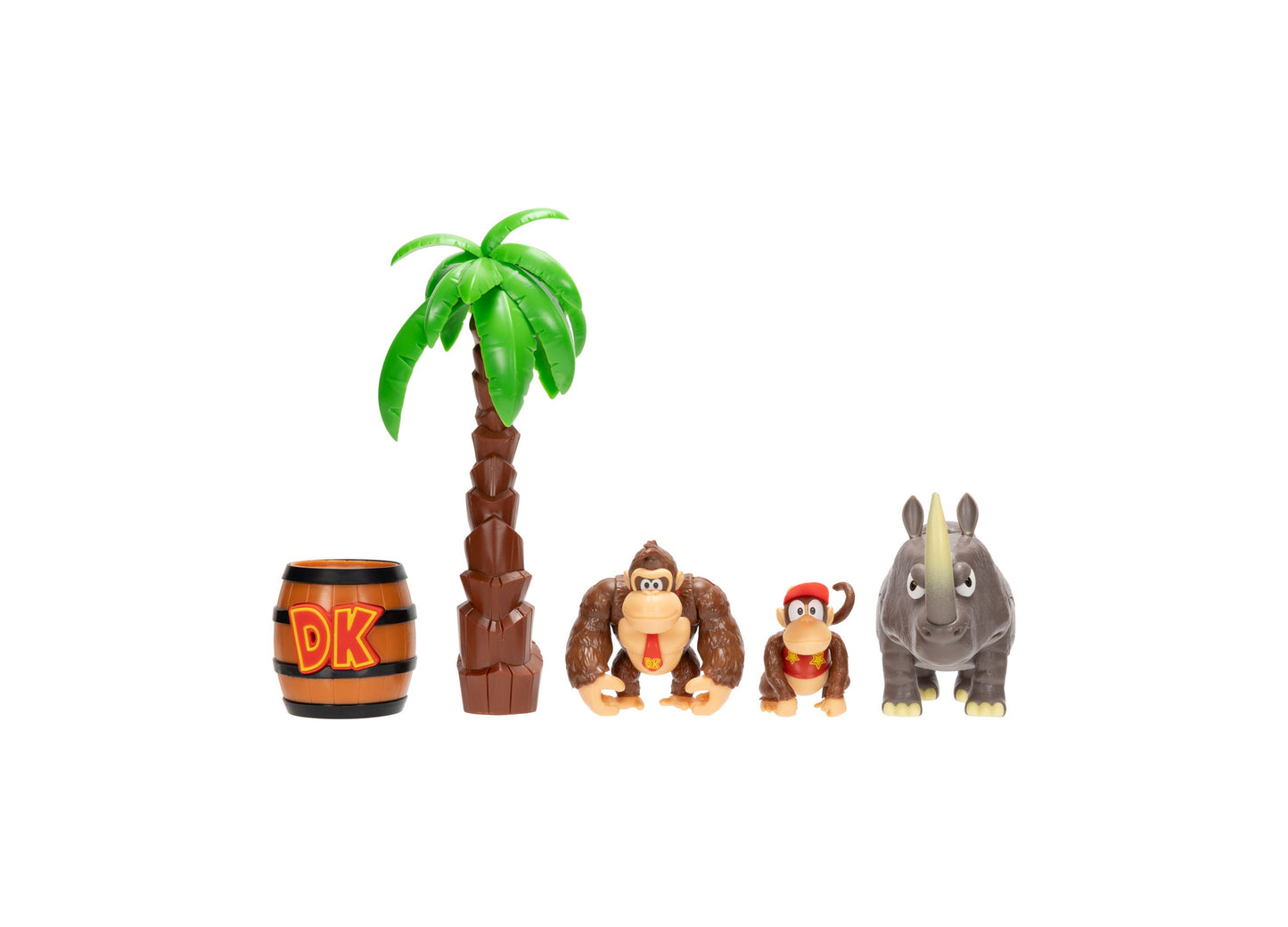 Donkey Kong Adventure Diorama 5-Piece Playset with barrel, palm tree, and animal figures