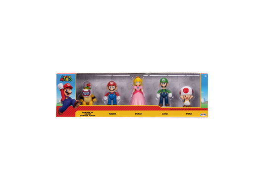 Super Mario 5-Pack Action Figures set with Mario, Luigi, Peach, Toad, and Bowser Jr.