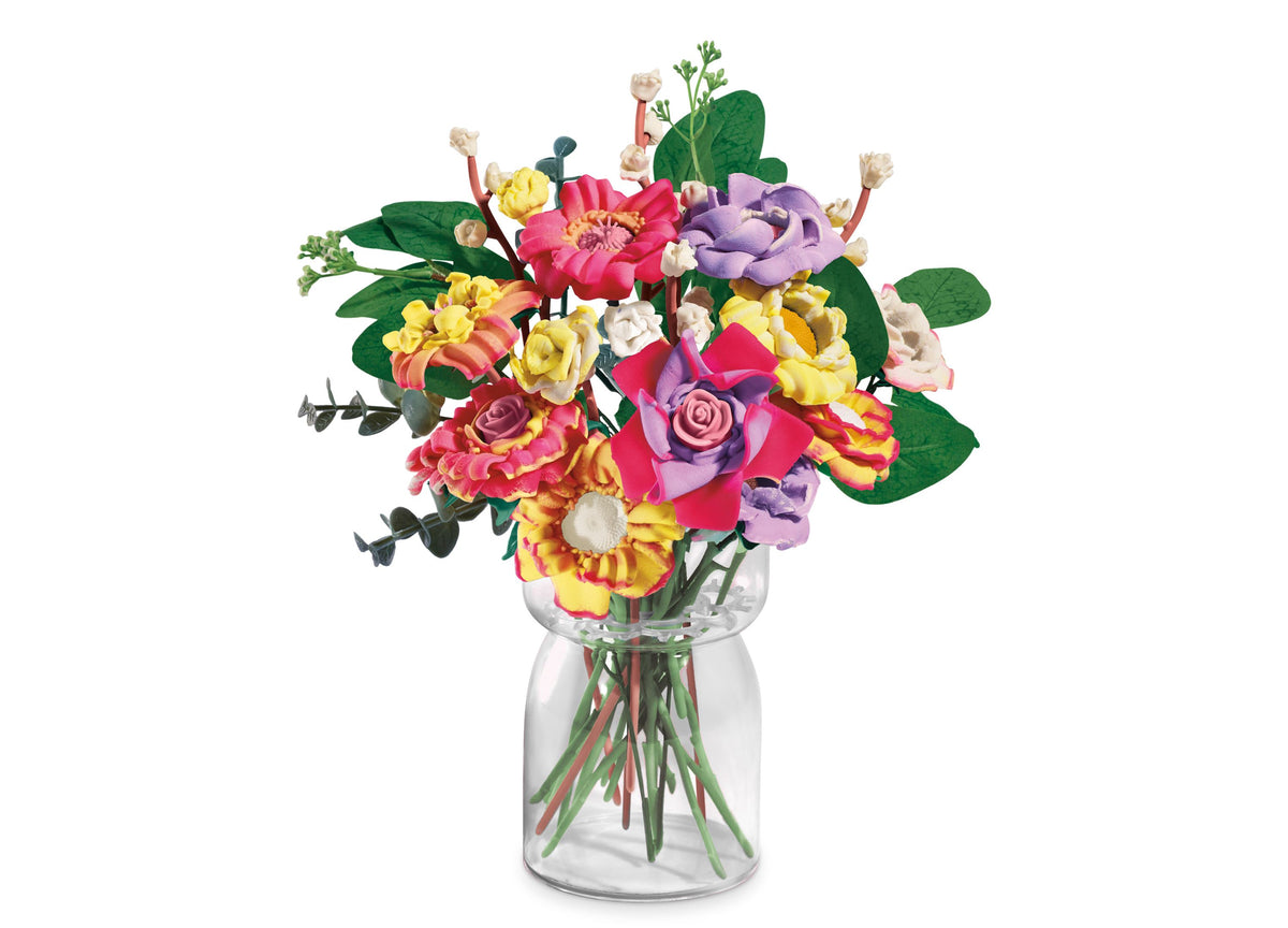 Play-Doh Blooms DIY Garden Bouquet Kit with colorful flowers in a clear vase