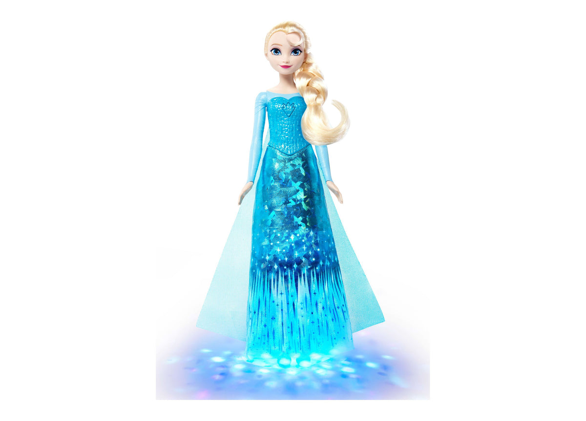 Disney Princess Singing Elsa 11-inch light-up fashion doll in blue sequined dress with cape