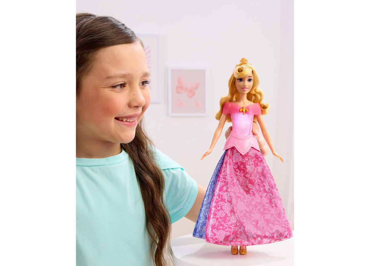Disney Princess Aurora 13-Inch Transforming-Dress Light-Up Fashion Doll in pink gown