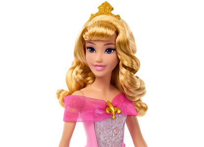Disney Princess Aurora 13-Inch Transforming-Dress Light-Up Fashion Doll with blonde hair, tiara, and pink gown