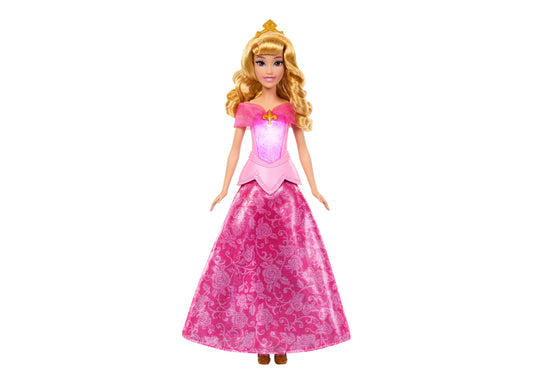 Disney Princess Aurora 13-Inch Transforming-Dress Light-Up Fashion Doll in pink gown with golden hair and tiara