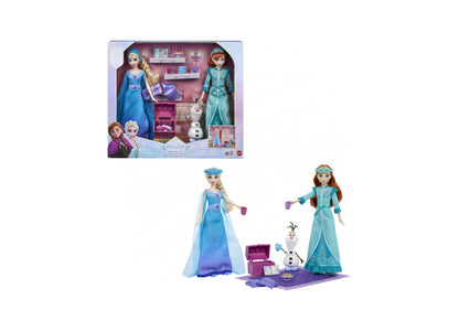 Disney Frozen Slumber Sister Set with posable Elsa and Anna dolls, Olaf character, and 14 accessories including night...