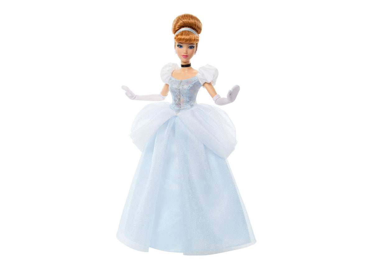 Disney Princess Cinderella Fashion Doll in light blue ball gown with puff sleeves, white gloves, and tiara
