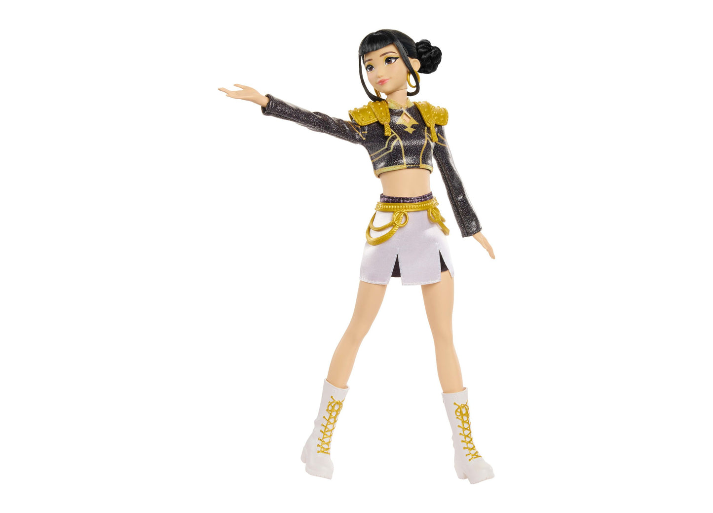 Kpop Demon Hunters Zoey Golden 12.75" singing doll with posable joints, black and gold outfit
