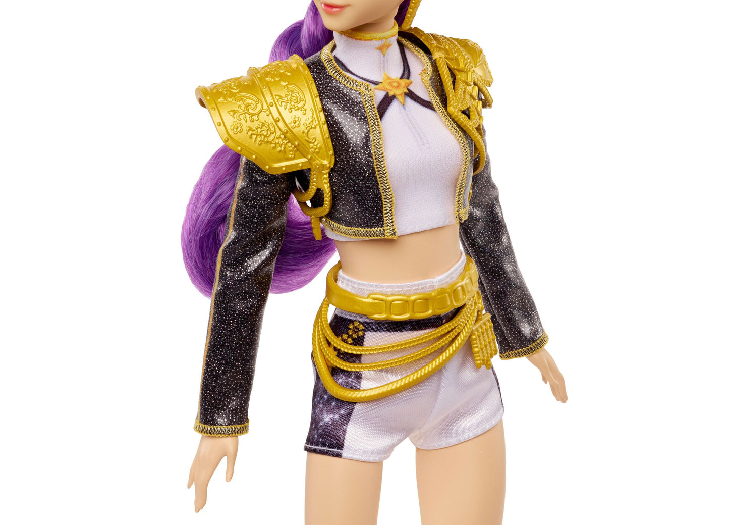 Kpop Demon Hunters Rumi 12.75" doll with purple hair, gold armor, and posable joints
