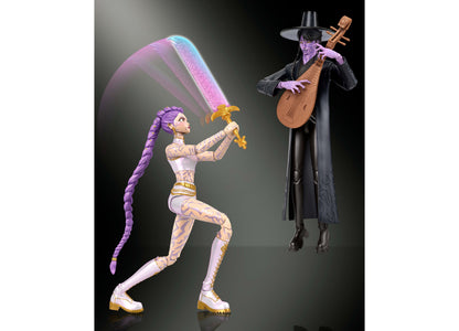 Kpop Demon Hunters Rumi & Jinu action figure 2-pack with purple and black characters, articulated joints, and swappab...