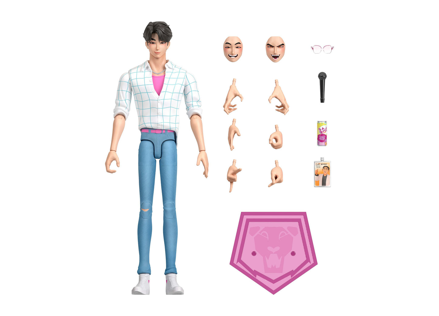 Kpop Demon Hunters Jinu action figure with interchangeable heads, hands, and accessories
